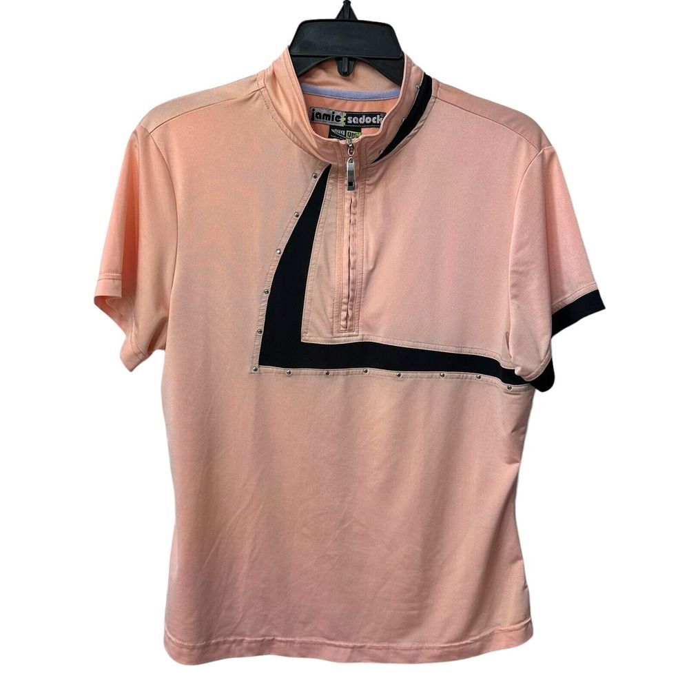 Jamie Sadock Hugger Womens Large Golf Top Shiny Peach Zip Athletic
